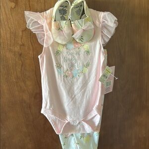 Sweet Baby Girl Pink Floral Outfit with Matching Shoes